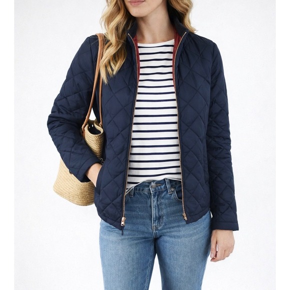 J.Crew Navy Quilted Jacket XS Red Lining Preppy Equestrian Classic lightweight - Picture 2 of 11